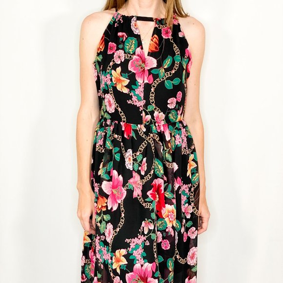 NICOLE MILLER STUDIO Black Floral Pink Maxi Dress - Picture 6 of 7
